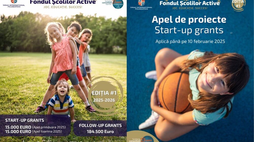 Apel de proiecte Fondul Școlilor Active cu o finanțare totală de 214.500 euro pentru proiecte care intervin holistic în comunitate pentru reducerea abandonului școlar prin educație și sport