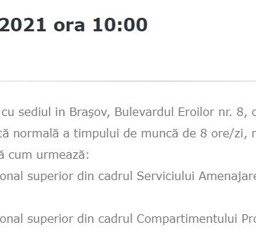 Al treilea post din cadrul Compartimentului Protecția Mediului și un post din cadrul Serviciului Amenajarea Teritoriului și Gestiune Date Urbane au fost scoase la concurs de Primăria Brașov