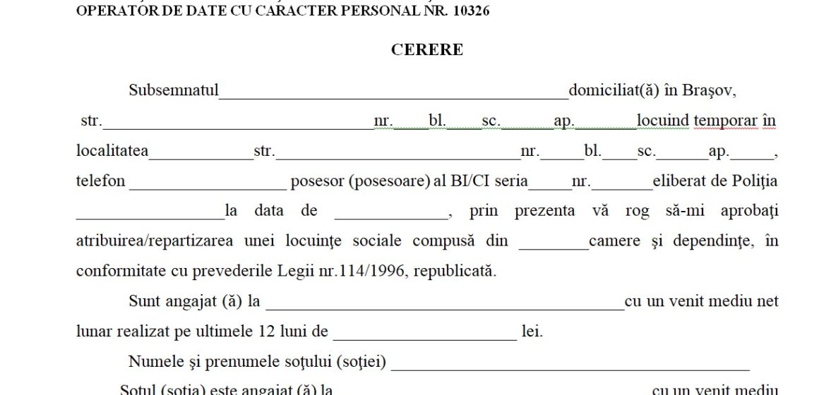 Direcția de Asistență Socială Brașov anunță că până la data de 15 octombrie 2022 se pot depune dosare pentru repartizarea de locuințe sociale