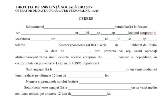 Direcția de Asistență Socială Brașov anunță că până la data de 15 octombrie 2022 se pot depune dosare pentru repartizarea de locuințe sociale