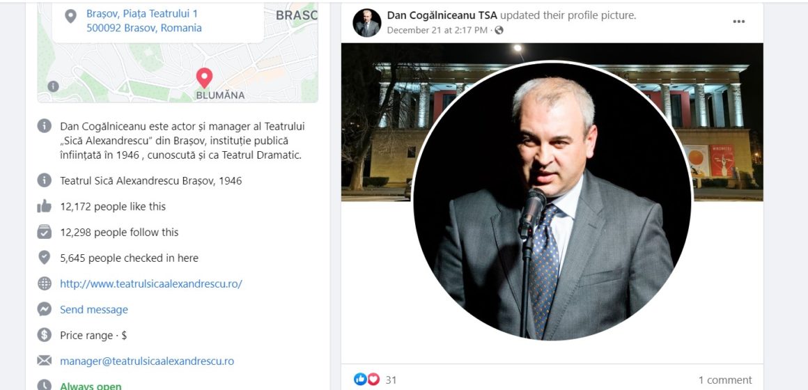Dan Cogălniceanu, directorul Teatrului Sică Alexandrescu, preia pe persoană fizică pagina de Facebook cu numele instituției