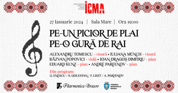 Concert de gală cu Alexandru Tomescu, Ioan-Dragoș Dimitriu, Răzvan Popovici și invitați din străinătate, pe 27 ianuarie la Sala Patria