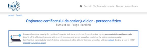 Hub-ul de servicii al MAI, modalitate de obținere facilă, rapidă și gratuită a certificatului de cazier judiciar