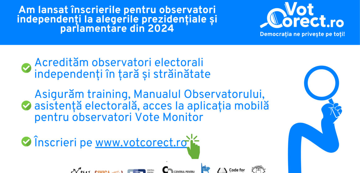 Coaliția VotCorect desfășoară campania de înscrieri pentru observatori electorali la alegerile prezidențiale și parlamentare din 2024