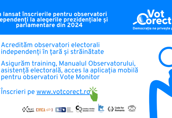 Coaliția VotCorect desfășoară campania de înscrieri pentru observatori electorali la alegerile prezidențiale și parlamentare din 2024