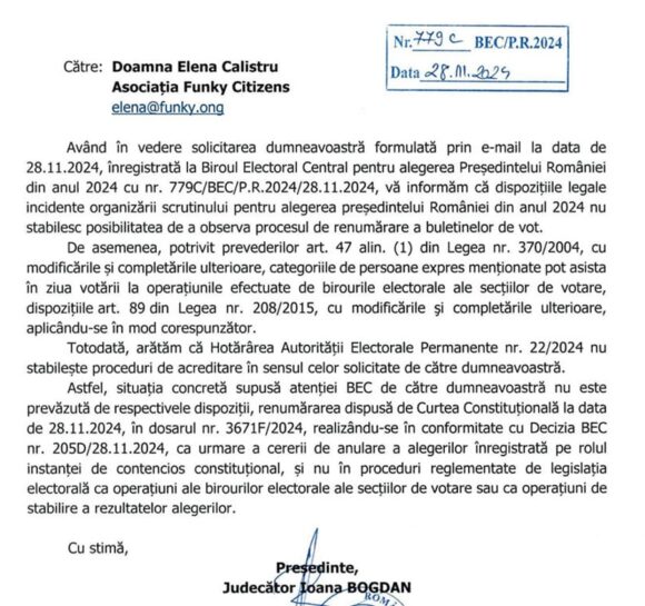 Decizia CCR și comunicatele CSAT și STS cu privire la alegerile prezidențiale din 24 noiembrie 2024. USR contestă decizia BEC de renumărare a voturilor