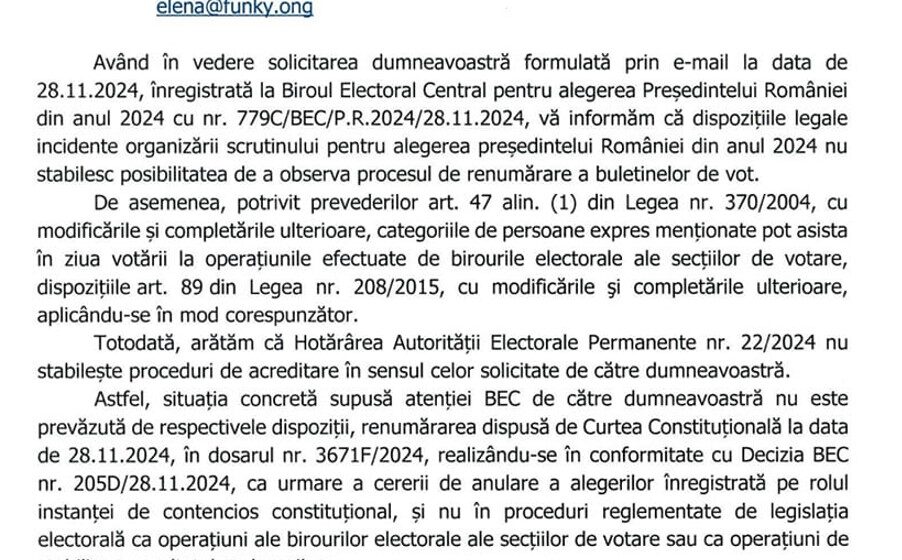 Decizia CCR și comunicatele CSAT și STS cu privire la alegerile prezidențiale din 24 noiembrie 2024. USR contestă decizia BEC de renumărare a voturilor