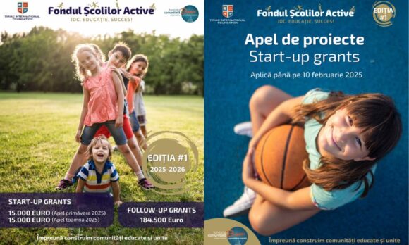 Apel de proiecte Fondul Școlilor Active cu o finanțare totală de 214.500 euro pentru proiecte care intervin holistic în comunitate pentru reducerea abandonului școlar prin educație și sport