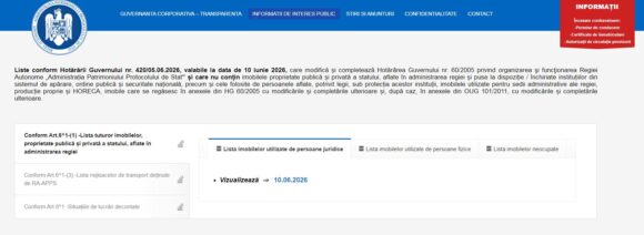 RA-APPS  a publicat lista tuturor imobilelor proprietate publică și privată a statului aflate în administrarea regiei