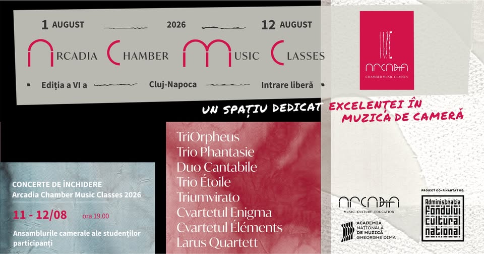 Cluj-Napoca | Concertele participanților la masterclass încheie cea de-a șasea ediție a Arcadia CHAMBER MUSIC CLASSES Cluj-Napoca | Concertele participanților la masterclass încheie cea de-a șasea ediție a Arcadia CHAMBER MUSIC CLASSES